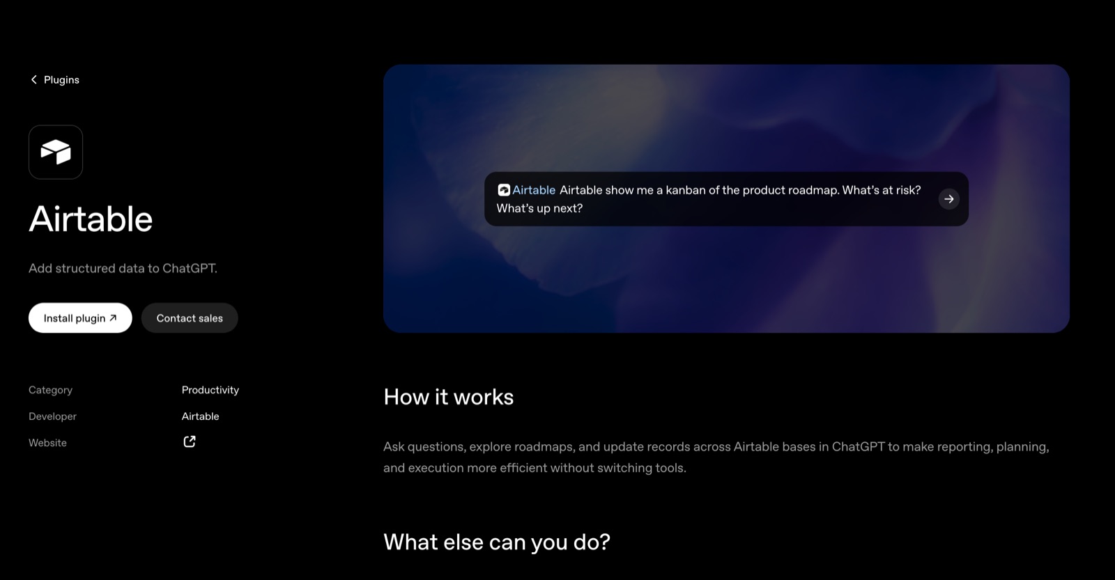 The Airtable plugin in ChatGPT, asked for a kanban of the product roadmap