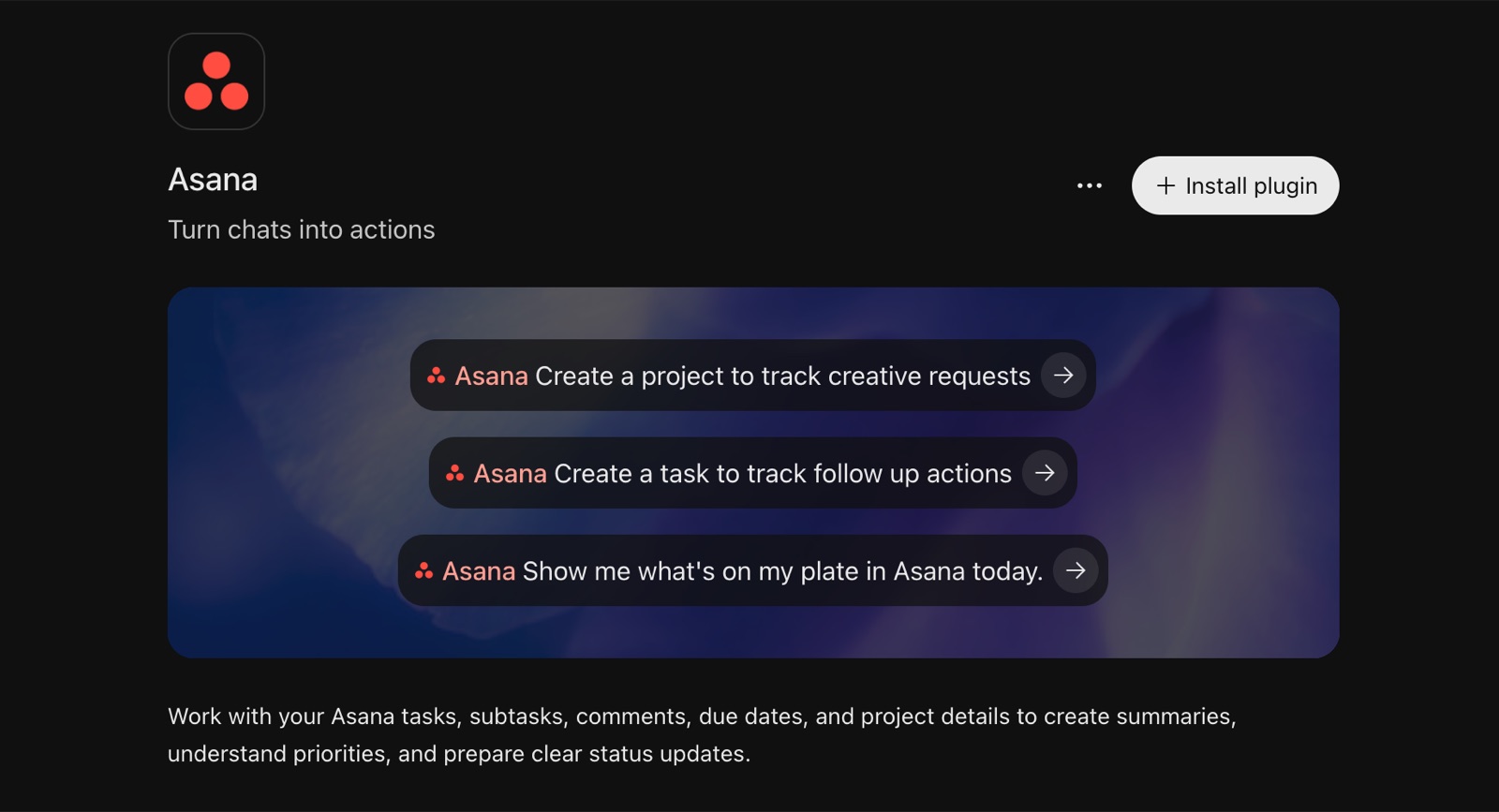 The Asana plugin in ChatGPT: turn chats into actions