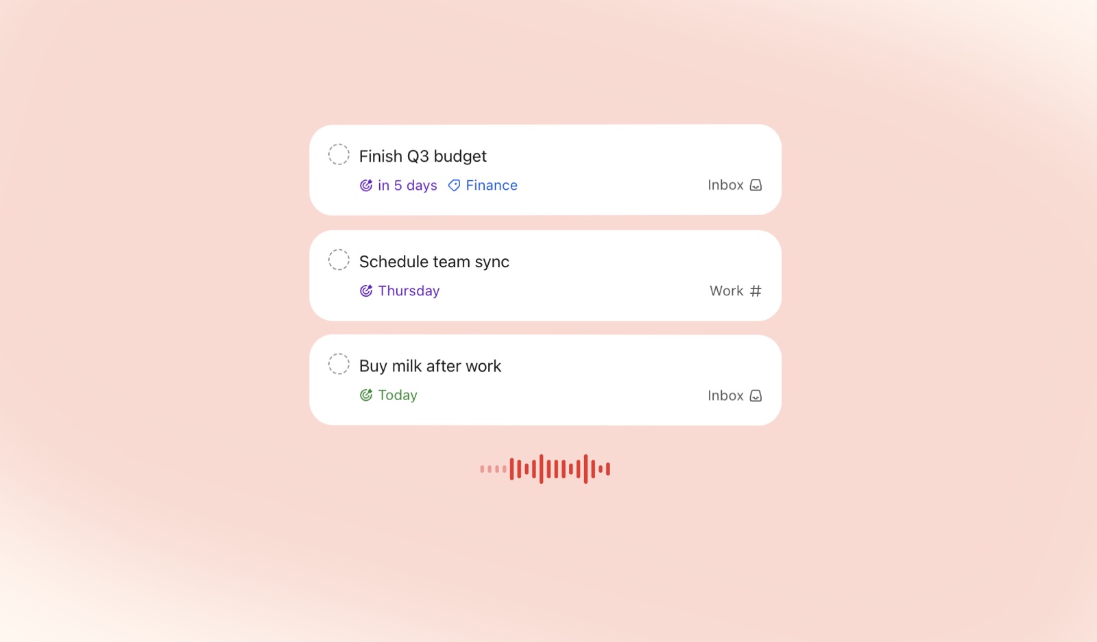 Todoist tasks with due dates and projects, created by voice